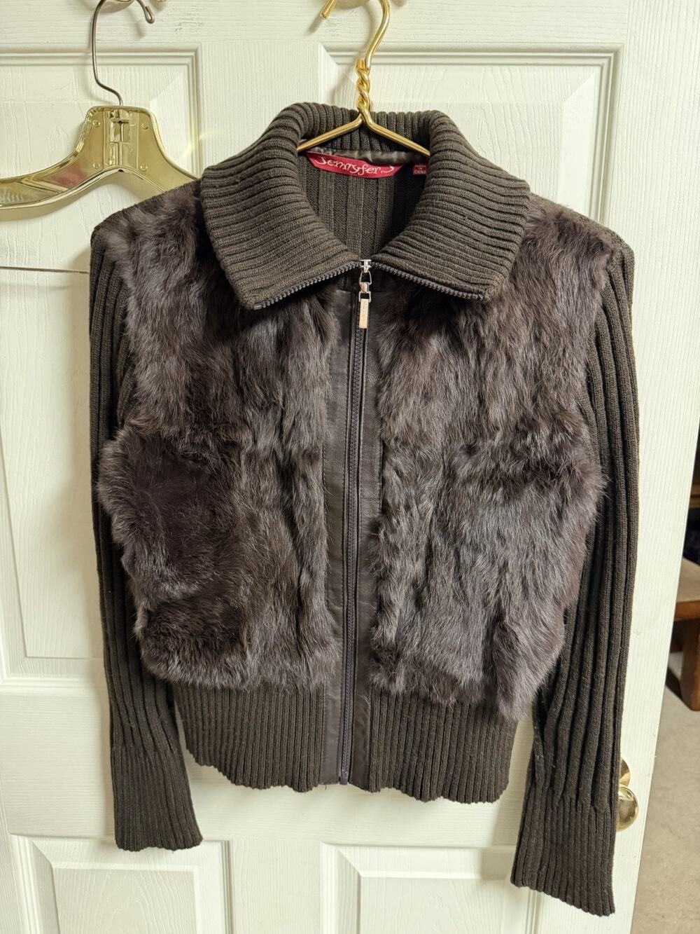 Jennyfer J Sweater Jacket Rabbit Fur Small 38w Medium Luxury Coat Brown
